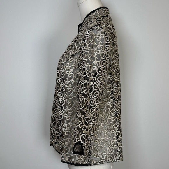 Alex Evenings Sheer Embroidered Jacket 3/4 Sleeve Women’s Size MP Medium Petite - Picture 3 of 7